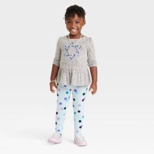 Hanukkah Girls Star of David Long Sleeve Top & Dot Leggings Cat & Jack Grey nwt